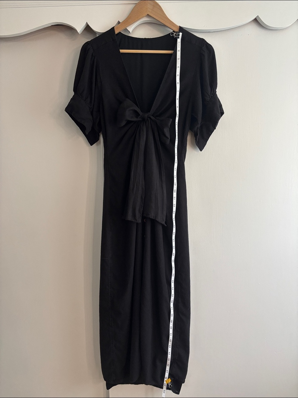 Free People Black Cotton Bow Button Down Midi Dress - Picture 6 of 8